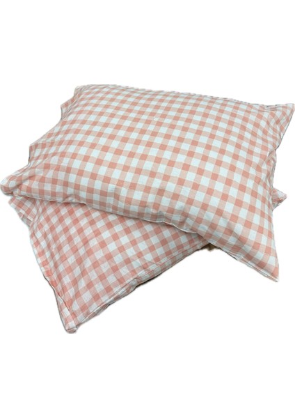 Ranforce 2 Adet Yastık Kılıfı Ekoseli Desenli Pembe