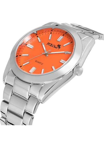 Spor Şık Metal Erkek Kol Saati Gümüş Turuncu Renk PL-0970E5X