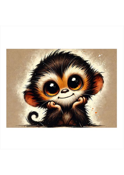 Sevimli Bebek Maymun Art Mdf Poster