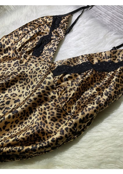 Kadın Büyük Beden Leopar Desenli Saten Gecelik fiyatları