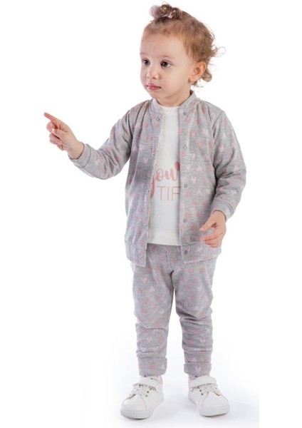 Beyaz Bebek Kız 9-12-18-24 Ay Kalp Desenli Takım