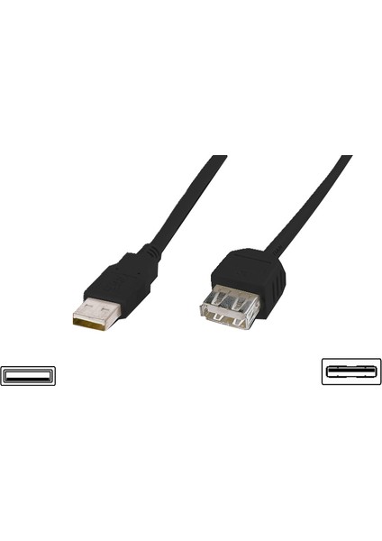 USB 2.0 Uzatma Kablosu, USB A Erkek - USB A Dişi, 1.80 metre, AWG 28, USB 2.0 uyumlu, UL, siyah renk