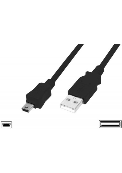Usb 2.0 Bağlantı Kablosu, Usb A Erkek - Usb Mini B (5 Pin) Erkek, 1 Metre, Awg 28, Usb 2.0 Uyumlu, Ul, Siyah Renk