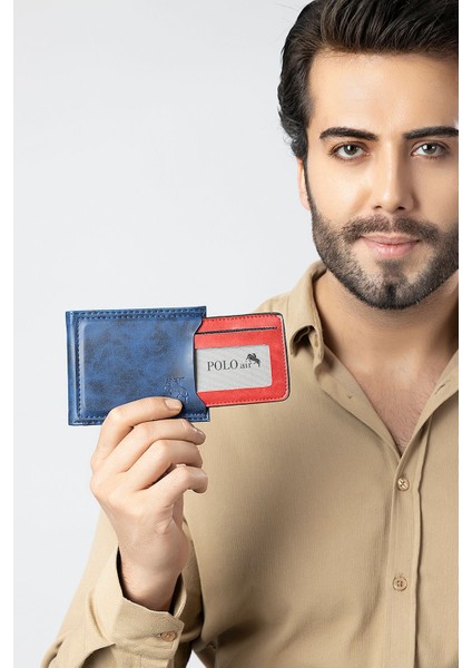 Erkek Set Kombin Kemer Cüzdan Kartlık Parfüm Kol Saati Hediyelik Kutusunda Lacivert Set PL-0978E2