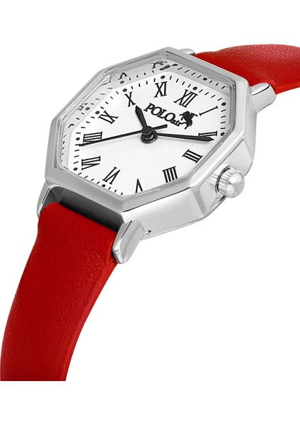 Geometrik Kasa Deri Kordon Kadın Kol Saati Zirkon Taşlı 5 Taş Bileklik Kırmızı-Gümüş PL-1483B4 fiyatları