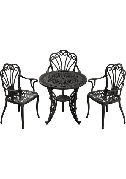 Istanbul Model 3'lü Ferforje Görünümlü Plastik Yuvarlak Masalı Takım