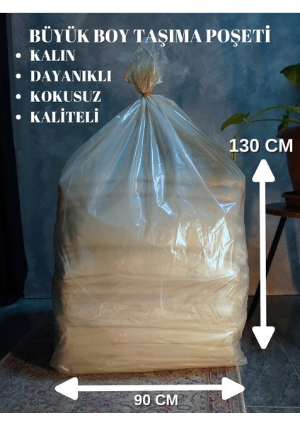 90X130 10 Adet Şeffaf Ultra Kalın Nakliye Torbası Eşya Taşıma Poşeti Taşınma Çuvalı Bal Köpüğü Renk