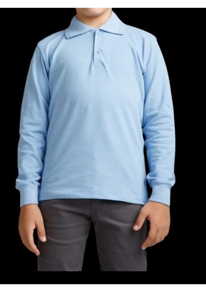 Açık Mavi Uzun Kol Tişört/t-Shirt Polo Yaka Polo Pamuklu fiyatları