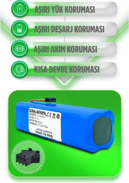 Viomi V5 Pro Uyumlu Akıllı Robot Süpürge Bataryası 14.4V 7000MAH Pil (Ultra Kapasite)