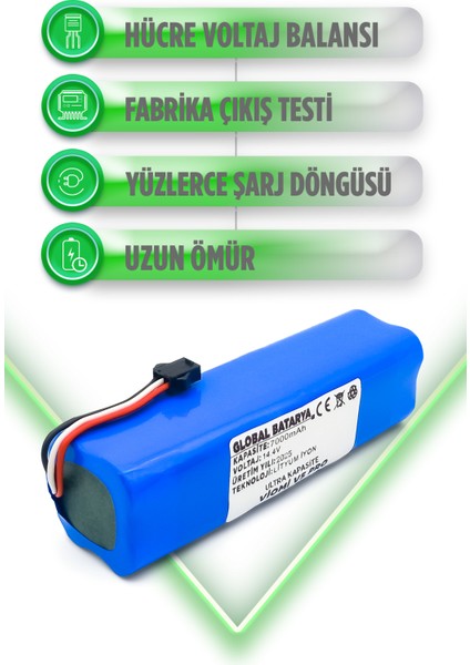 Viomi V5 Pro Uyumlu Akıllı Robot Süpürge Bataryası 14.4V 7000MAH Pil (Ultra Kapasite)