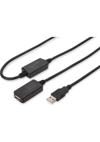 USB 2.0 Repeater / Uzatma Kablosu, USB A erkek / A dişi, 20 metre&lt;br&gt;Digitus USB 2.0 Repeater Cable, 20m