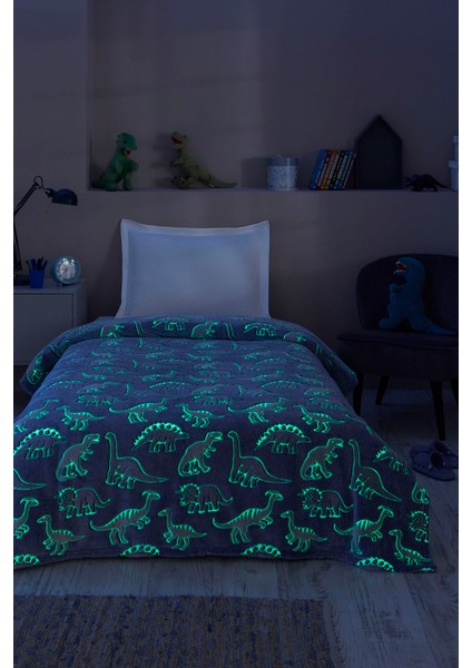 Dinosaur Glow In The Dark Tek Kişilik Battaniye 150X220 cm