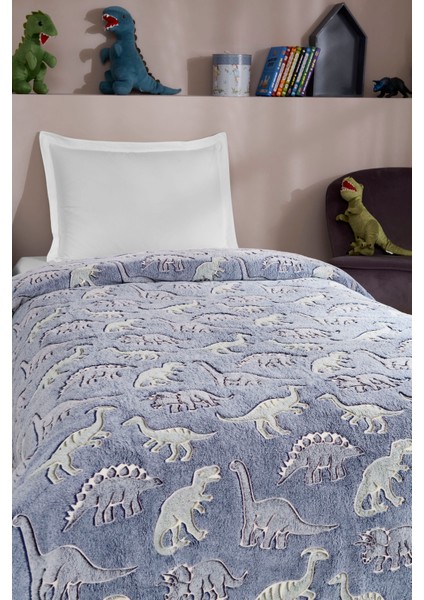 Dinosaur Glow In The Dark Tek Kişilik Battaniye 150X220 cm