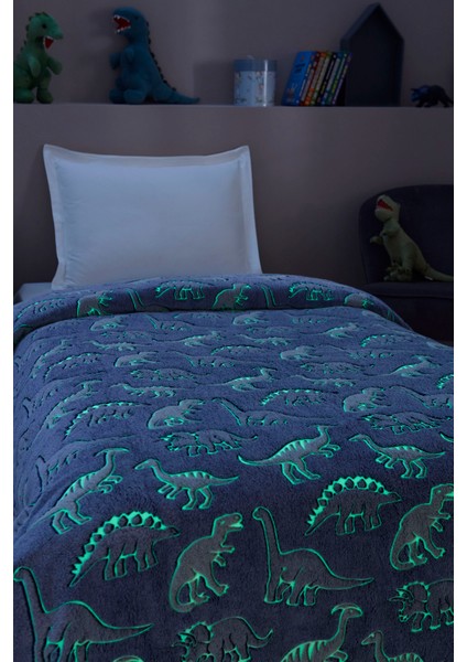 Dinosaur Glow In The Dark Tek Kişilik Battaniye 150X220 cm