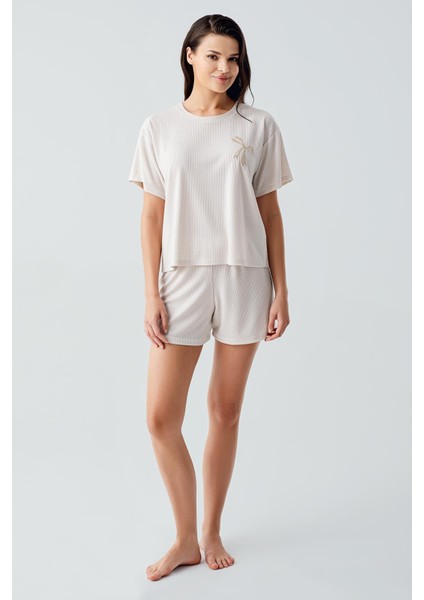 Kısa Kollu Esnek Viskoz Şort Pijama Takım