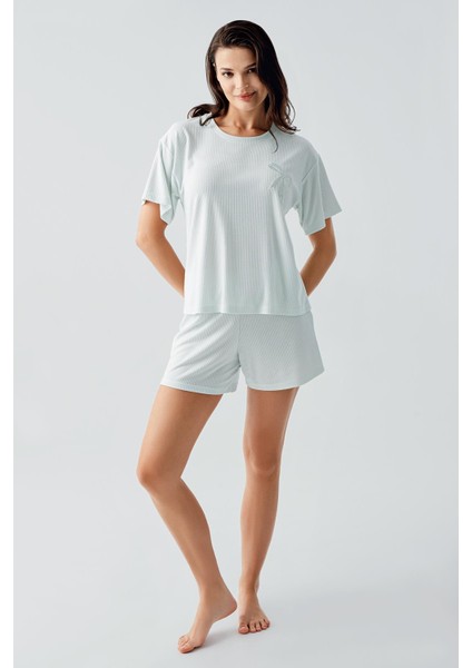Kısa Kollu Esnek Viskoz Şort Pijama Takım
