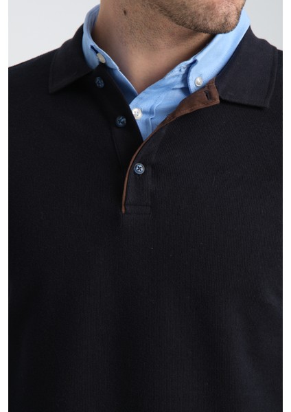 Joyson Erkek Lacivert Regular Fit Pamuk Karışımlı Kalın Kumaş Polo Yaka Sweatshirt