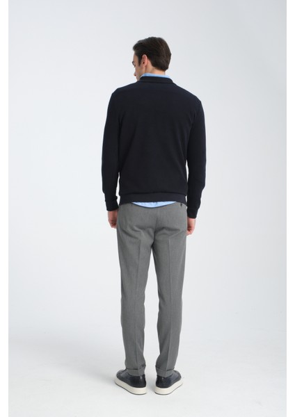 Joyson Erkek Lacivert Regular Fit Pamuk Karışımlı Kalın Kumaş Polo Yaka Sweatshirt