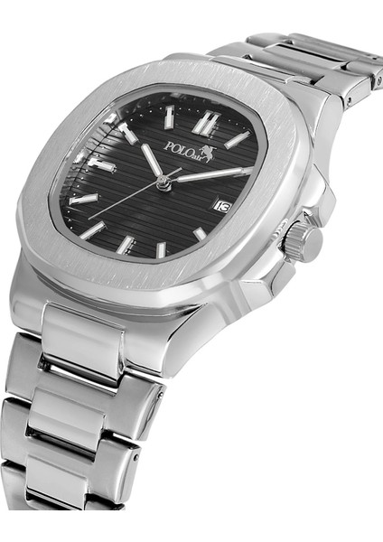 Çift Klips Takvimli Kare Kasa Erkek Kol Saati Gümüş Siyah Renk PL-0960E1X