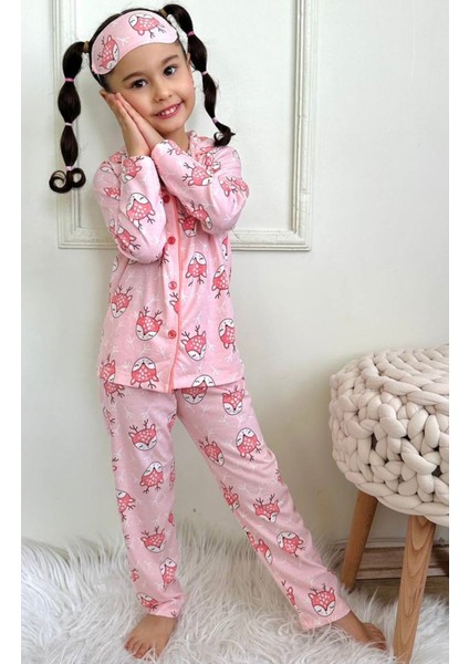 Pjkö Geyikcik Desenli Pembe Uzun Kollu Önden Düğmeli Kız Çocuk Pijama Takımı 4-12 Yaş 541U-P fiyatları