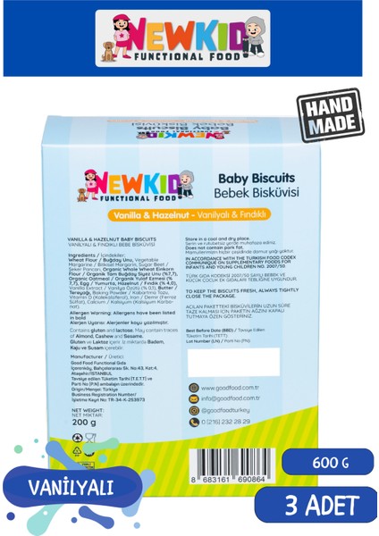 New Kid Organik Siyez Unu ve Organik Yulaflı, Tereyağlı,vanilyalı Bebek ve Çocuk Bisküvisi 200 G X3 fiyatları