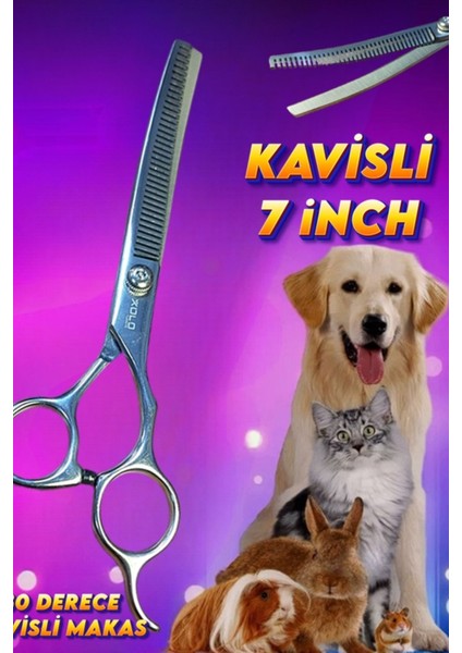 7 Inç Kavisli Titanium Grey Tüy Toplama Inceltme Kesim Makası Pet Profesyonel Tıraş Kuaför 36 Diş