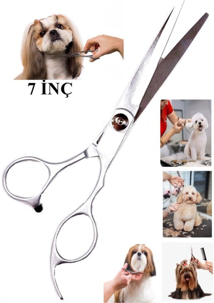7 Inç Küt Uçlu Düz Köpek Tıraş Tüy Kesim Makası Çelik Kuyruklu Mat Çelik Makas Petshop DH506C