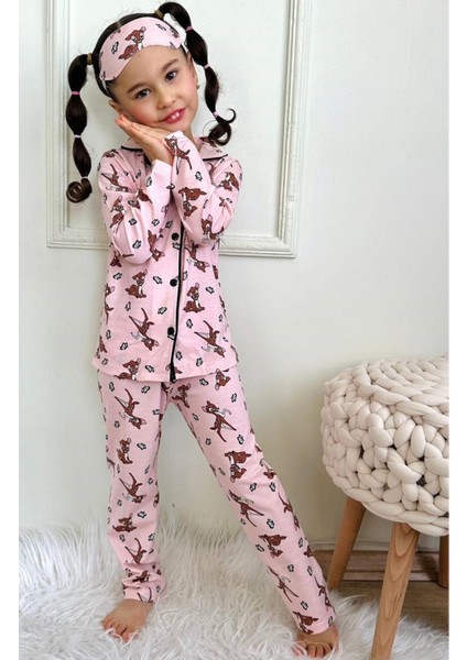 Pjkö Geyik ve Kelebek Desenli Pembe Uzun Kollu Önden Düğmeli Kız Çocuk Pijama Takımı 4-12 Yaş 542U-P fiyatları