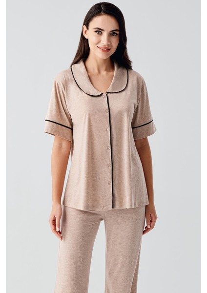 Bebe Yaka Düğmeli Kısa Kollu Esnek Viskoz Pijama Takım fiyatları