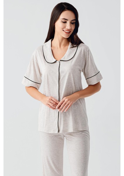 Bebe Yaka Düğmeli Kısa Kollu Esnek Viskoz Pijama Takım fiyatları