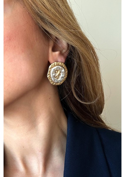 Altın ve Gümüş Detaylı Donut Küpe