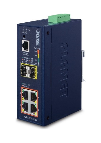 PL-IGS-5225-4P2S 4 Port Gigabit Poe 2 Port 1000X Sfp 144W Poe L2+ Endüstriyel Switch