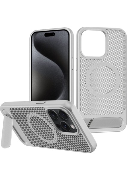 Apple iPhone 16 Pro Max Kılıf X2 Petek Desenli Invisible Manyetik Şarj Standlı Kapak