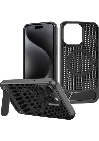 Apple iPhone 16 Pro Kılıf X2 Petek Desenli Invisible Manyetik Şarj Standlı Kapak