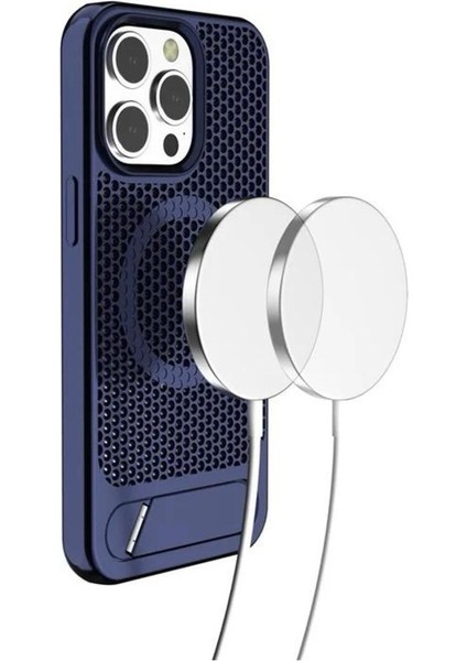 Apple iPhone 16 Pro Kılıf X2 Petek Desenli Invisible Manyetik Şarj Standlı Kapak