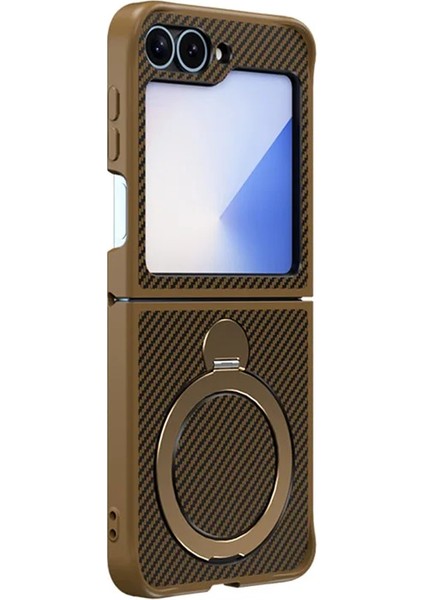 Samsung Galaxy Z Flip 5 Kılıf Karbon Fiber Magsafeli 360 Dönerli Standlı Alp Kapak