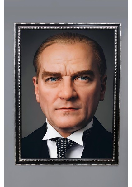 Dekoratif Modern Atatürk Desenli Çerçeveli Kumaş Baskı Tablo 50x70cm ATA10