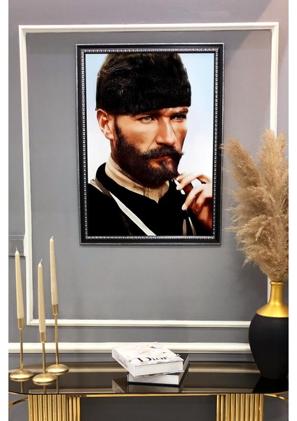Dekoratif Modern Atatürk Desenli Çerçeveli Kumaş Baskı Tablo 50x70cm ATA09 fiyatları