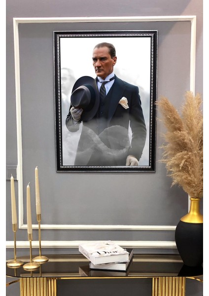 Dekoratif Modern Atatürk Desenli Çerçeveli Kumaş Baskı Tablo 50x70cm ATA07 fiyatları