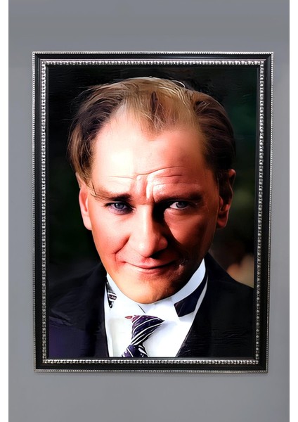 Dekoratif Modern Atatürk Desenli Çerçeveli Kumaş Baskı Tablo 50x70cm ATA06