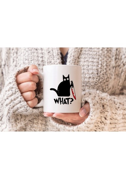 Kedi What Baskılı Hediyelik Porselen Kupa Bardak