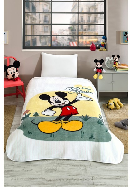 Mickey Mouse Happines Disney Lisanslı Tek Kişilik Çocuk Battaniyesi 155X215 cm