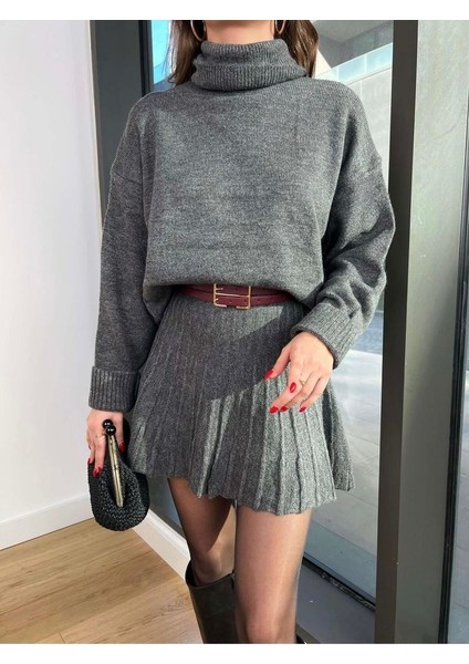 Butik Nis Triko Balıkçı Yaka Kazak Etek Takım