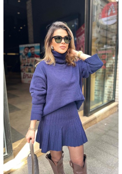 Butik Nis Triko Balıkçı Yaka Kazak Etek Takım
