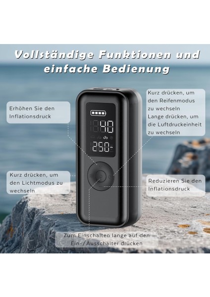Elektrikli Hava Pompası 150 Psi 6000 Mah Pilli Hava Pompası, LCD Gerçek Zamanlı Lastik Basıncı Izleme, Led'li ve USB Çıkışlı Bisiklet, Araba, Basketbol