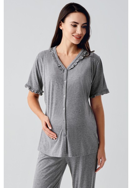 Kısa Kollu Düğmeli Esnek Pamuklu Kumaş Hamile Pijama Takım fiyatları