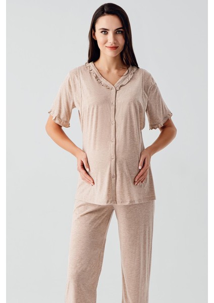 Kısa Kollu Düğmeli Esnek Pamuklu Kumaş Hamile Pijama Takım fiyatları