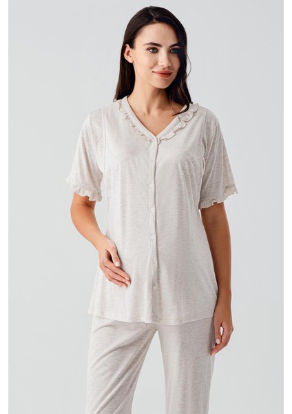 Kısa Kollu Düğmeli Esnek Pamuklu Kumaş Hamile Pijama Takım fiyatları