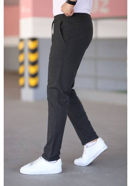 Erkek Antrasit Beli Lastikli Bağcıklı Esnek Fitted Jogger Pantolon Kumaş Pantolon fiyatları