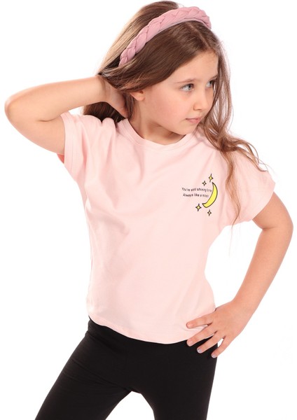 Kız Çocuk Ay Yıldız Baskılı Tişört